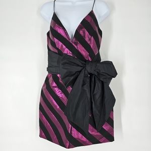 Rebecca Vallance Adaline Bow Mini Dress Size 8 Pink Black Stripe NEW